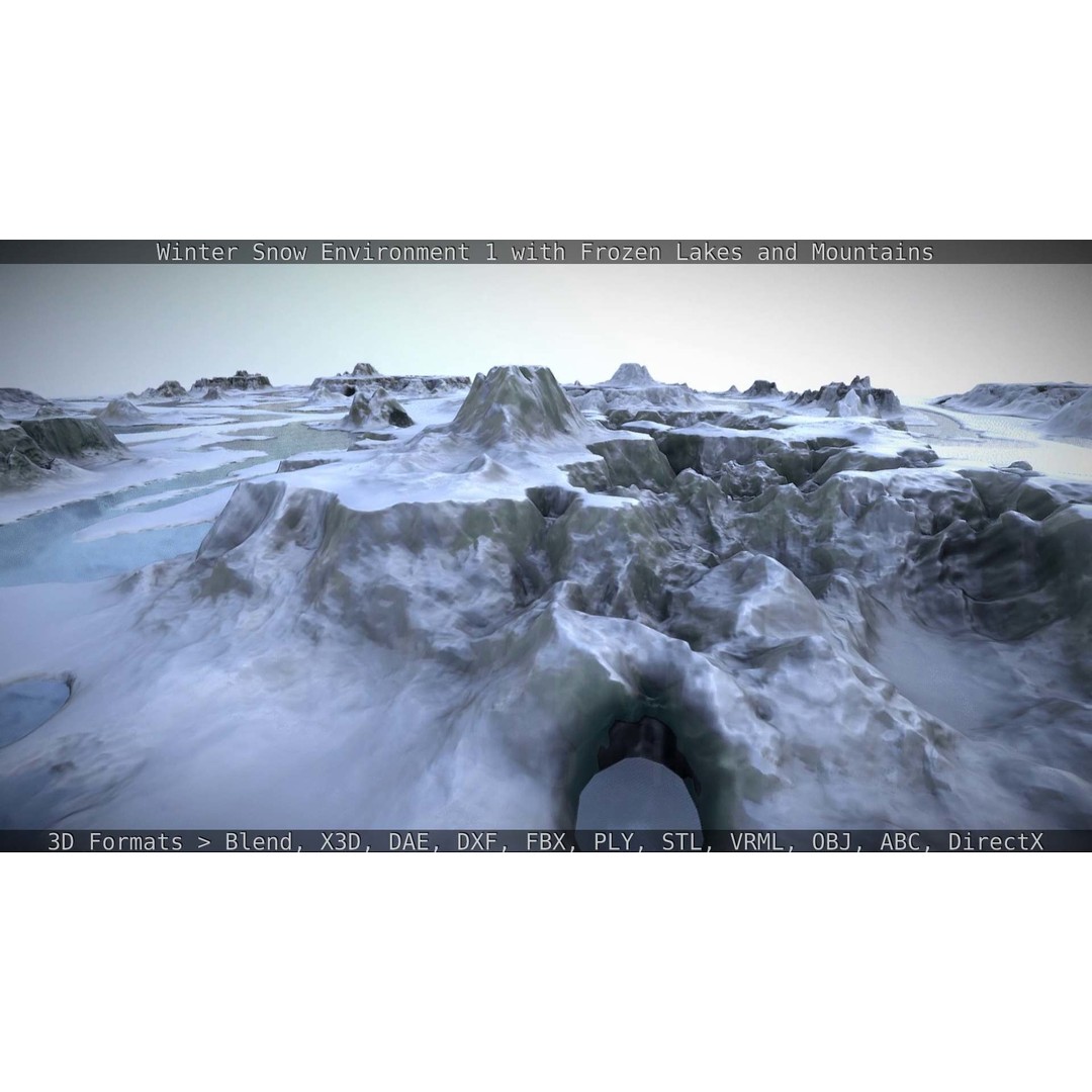 Winter Snow Environment 3D Model – Low Poly Landscape with Frozen Lakes and Mountains - View 105