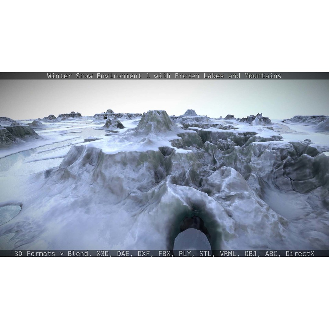 Winter Snow Environment 3D Model – Low Poly Landscape with Frozen Lakes and Mountains - View 106