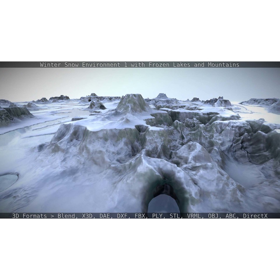 Winter Snow Environment 3D Model – Low Poly Landscape with Frozen Lakes and Mountains - View 107