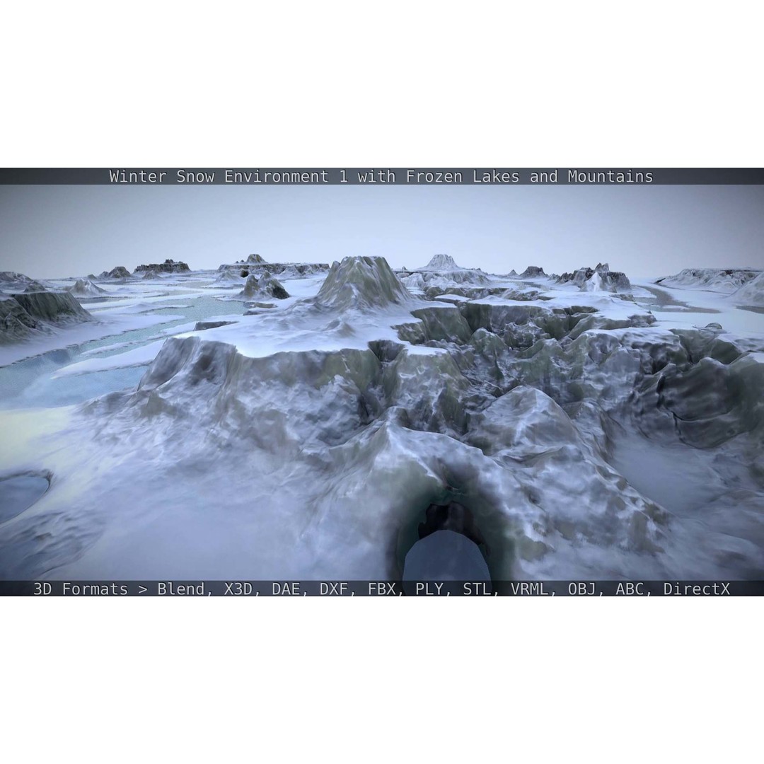 Winter Snow Environment 3D Model – Low Poly Landscape with Frozen Lakes and Mountains - View 110