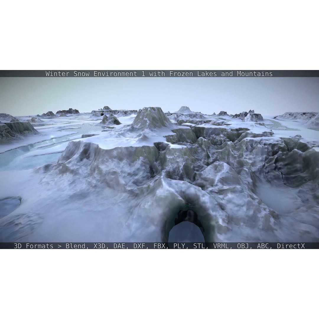 Winter Snow Environment 3D Model – Low Poly Landscape with Frozen Lakes and Mountains - View 112