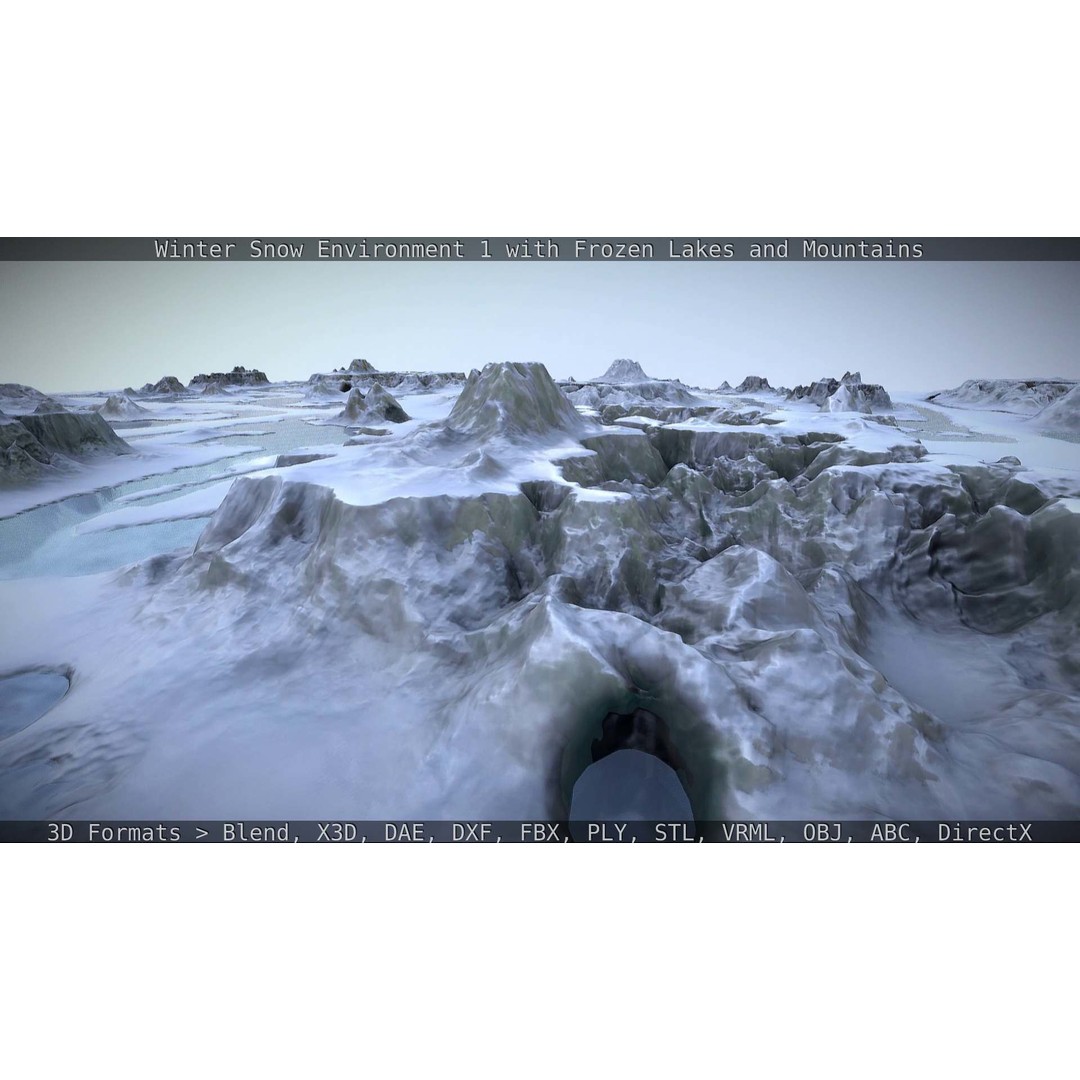 Winter Snow Environment 3D Model – Low Poly Landscape with Frozen Lakes and Mountains - View 113