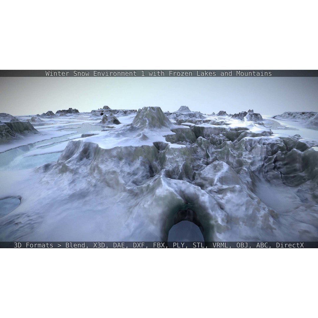 Winter Snow Environment 3D Model – Low Poly Landscape with Frozen Lakes and Mountains - View 114