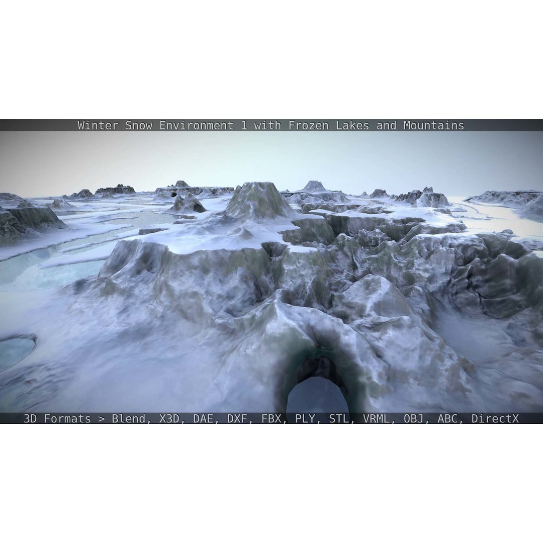 Winter Snow Environment 3D Model – Low Poly Landscape with Frozen Lakes and Mountains - View 115