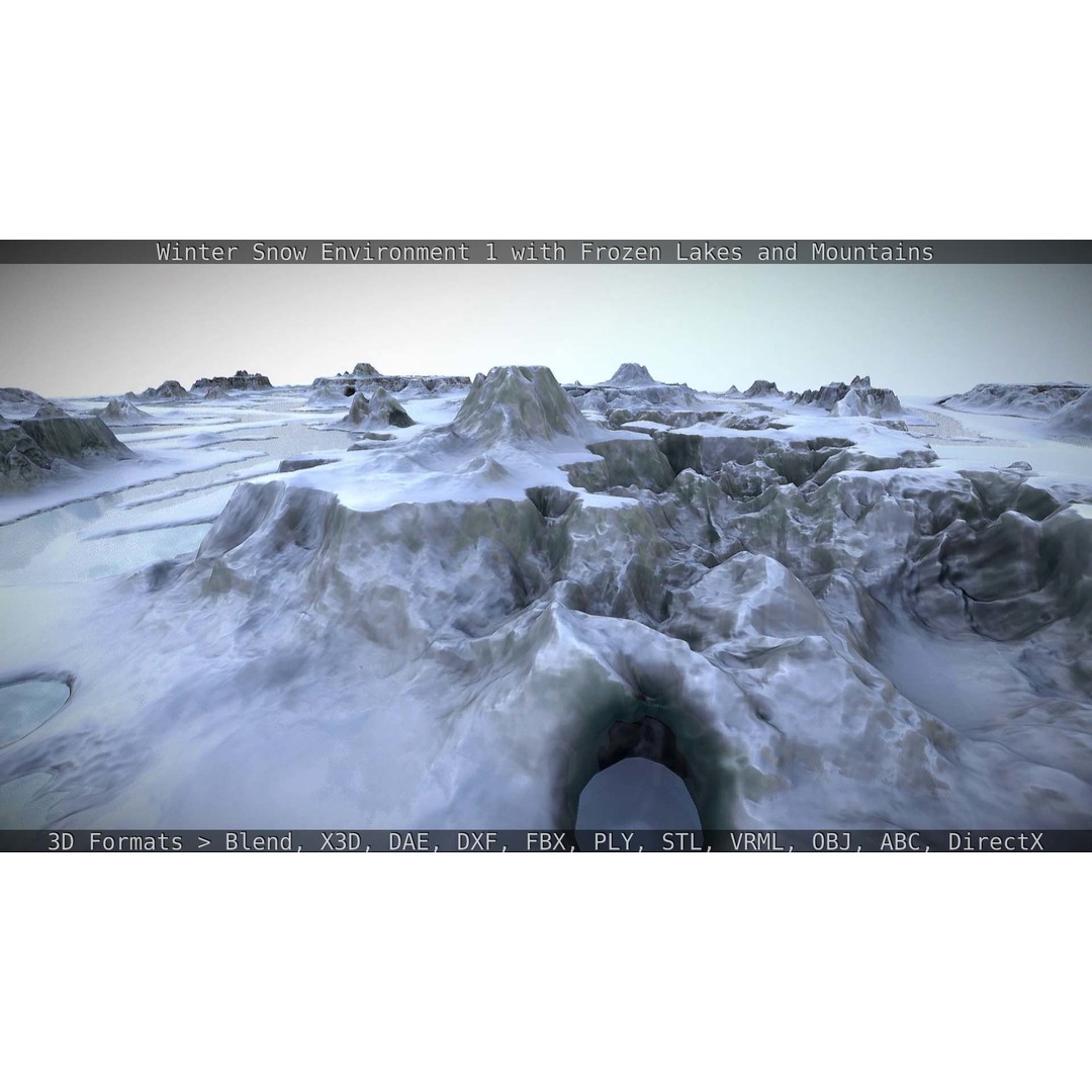 Winter Snow Environment 3D Model – Low Poly Landscape with Frozen Lakes and Mountains - View 116