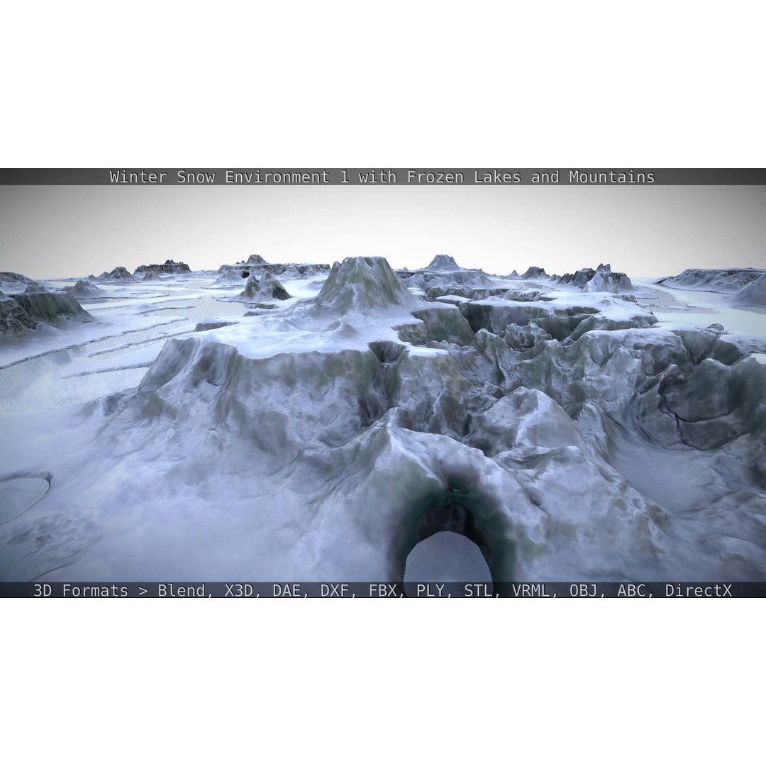 Winter Snow Environment 3D Model – Low Poly Landscape with Frozen Lakes and Mountains - View 118