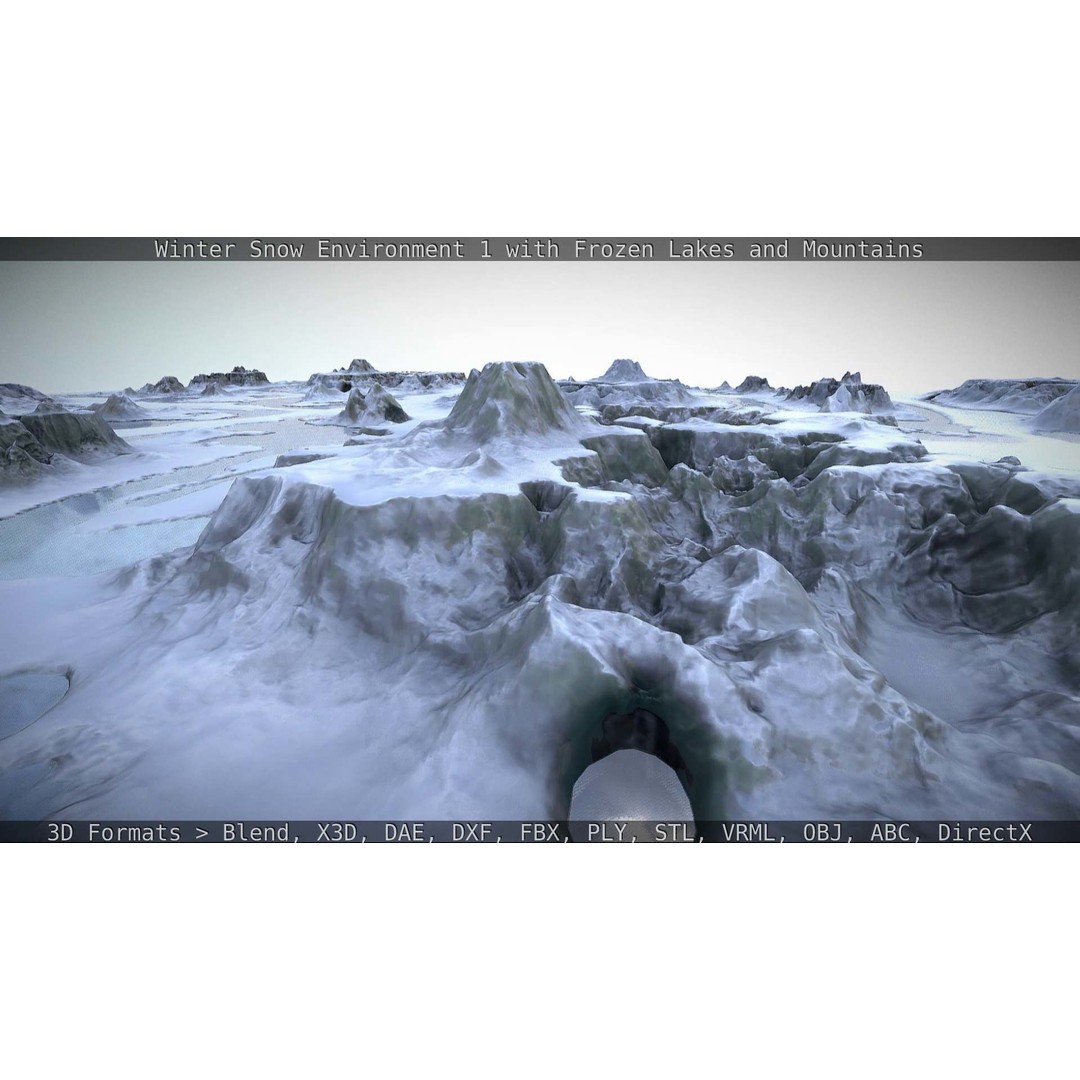 Winter Snow Environment 3D Model – Low Poly Landscape with Frozen Lakes and Mountains - View 119