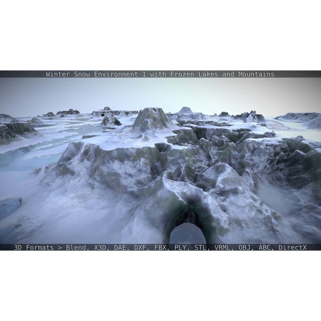 Winter Snow Environment 3D Model – Low Poly Landscape with Frozen Lakes and Mountains - View 120