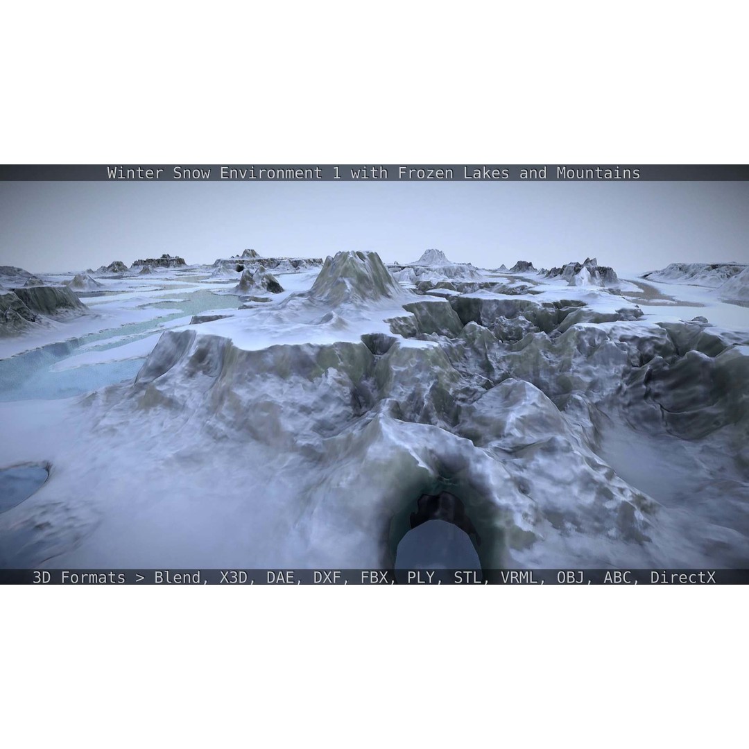 Winter Snow Environment 3D Model – Low Poly Landscape with Frozen Lakes and Mountains - View 122