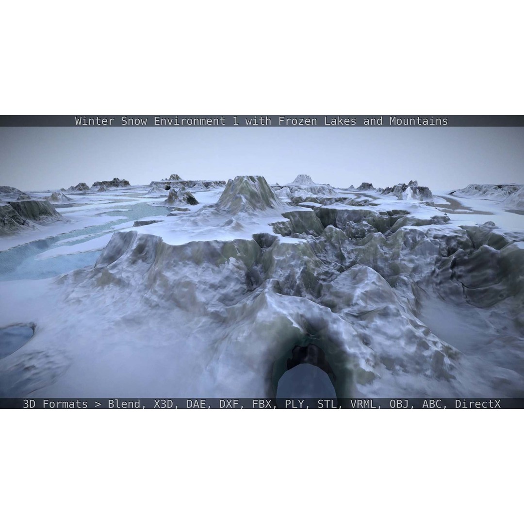 Winter Snow Environment 3D Model – Low Poly Landscape with Frozen Lakes and Mountains - View 123