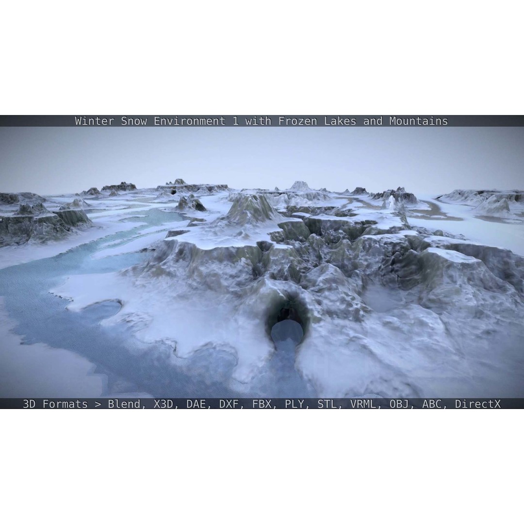 Winter Snow Environment 3D Model – Low Poly Landscape with Frozen Lakes and Mountains - View 124