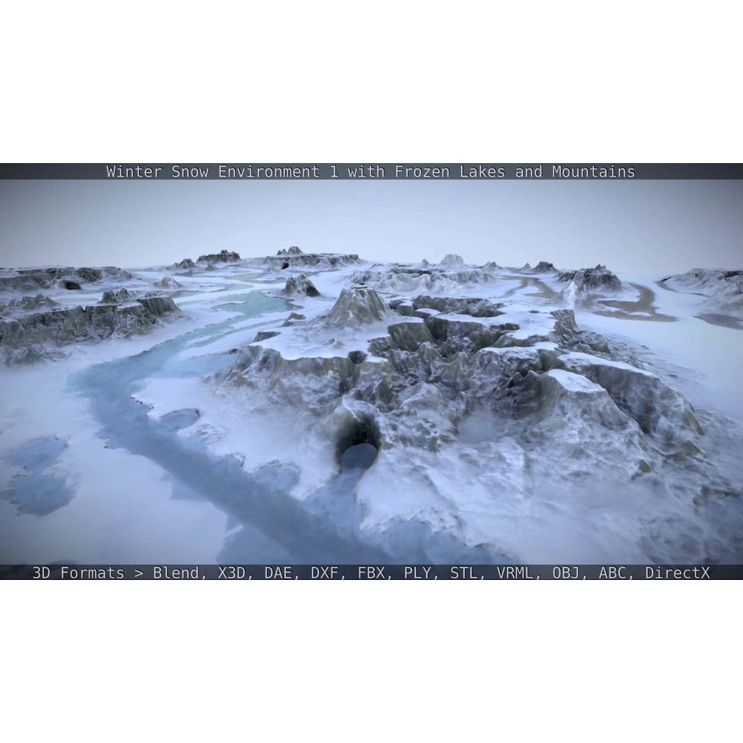 Winter Snow Environment 3D Model – Low Poly Landscape with Frozen Lakes and Mountains - View 125