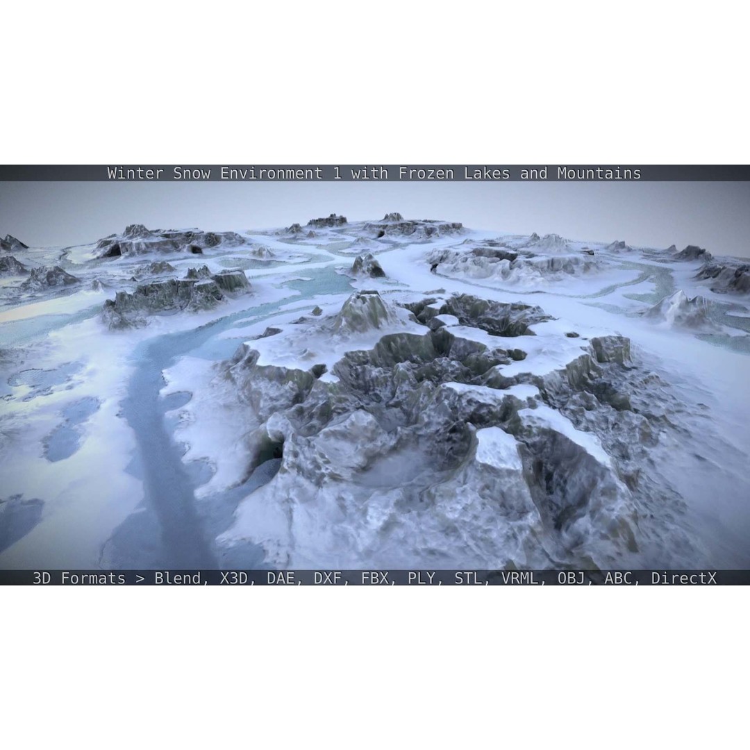 Winter Snow Environment 3D Model – Low Poly Landscape with Frozen Lakes and Mountains - View 126