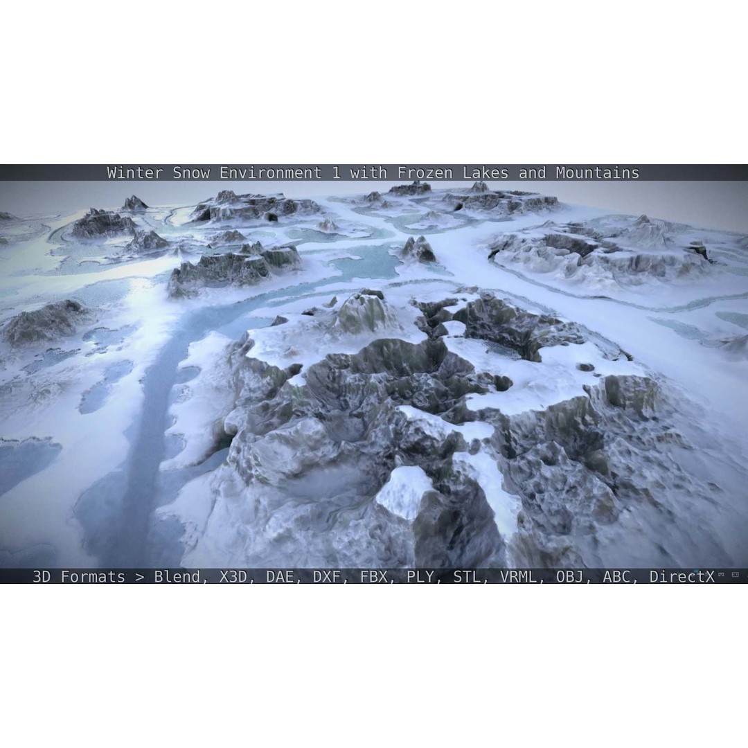 Winter Snow Environment 3D Model – Low Poly Landscape with Frozen Lakes and Mountains - View 127