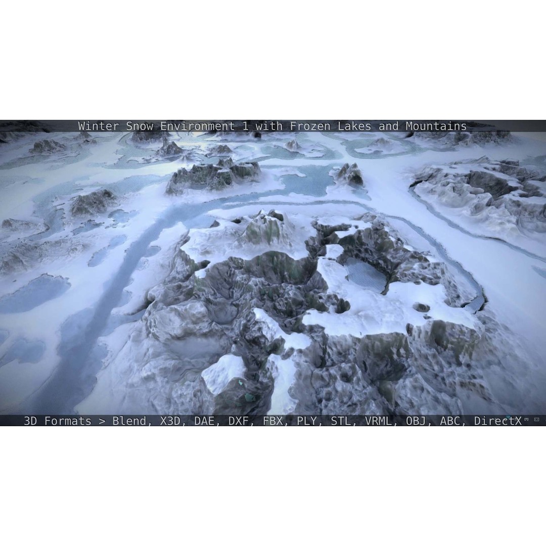 Winter Snow Environment 3D Model – Low Poly Landscape with Frozen Lakes and Mountains - View 128