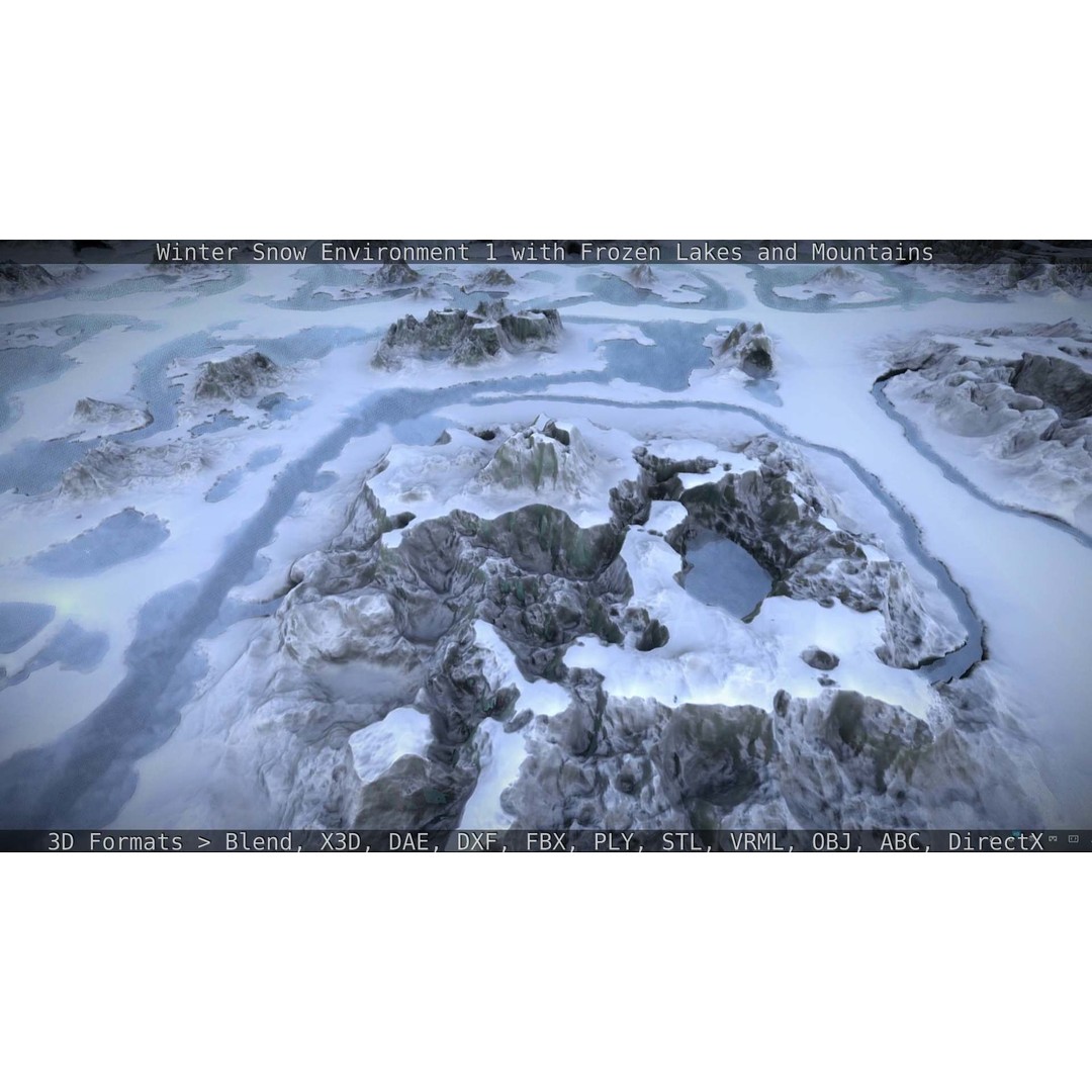 Winter Snow Environment 3D Model – Low Poly Landscape with Frozen Lakes and Mountains - View 129