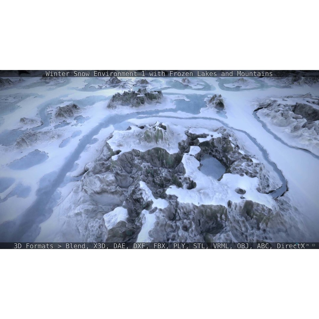 Winter Snow Environment 3D Model – Low Poly Landscape with Frozen Lakes and Mountains - View 130