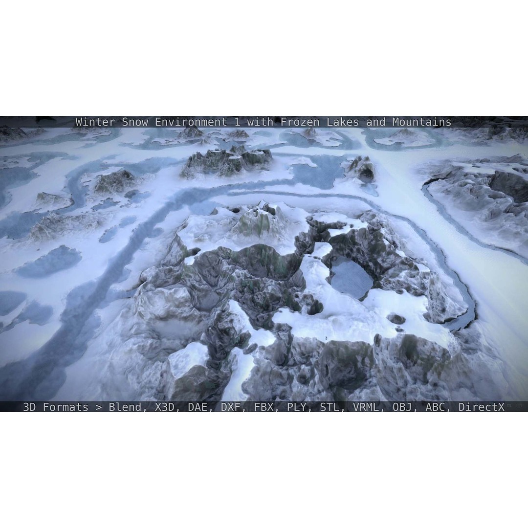 Winter Snow Environment 3D Model – Low Poly Landscape with Frozen Lakes and Mountains - View 131
