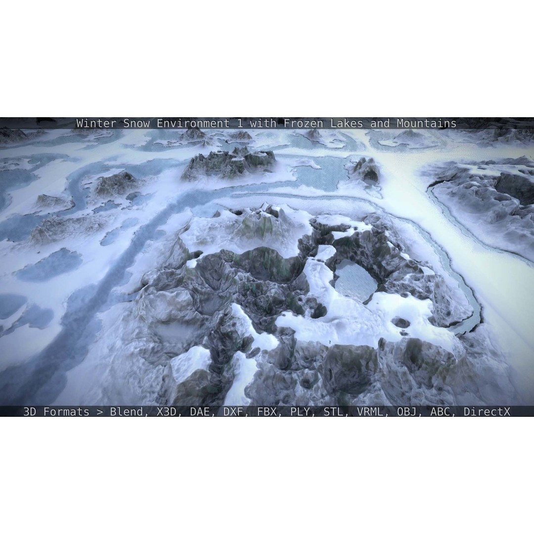 Winter Snow Environment 3D Model – Low Poly Landscape with Frozen Lakes and Mountains - View 132