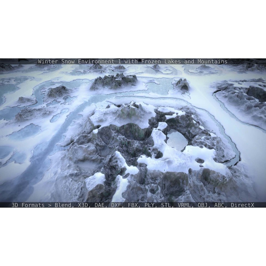 Winter Snow Environment 3D Model – Low Poly Landscape with Frozen Lakes and Mountains - View 133