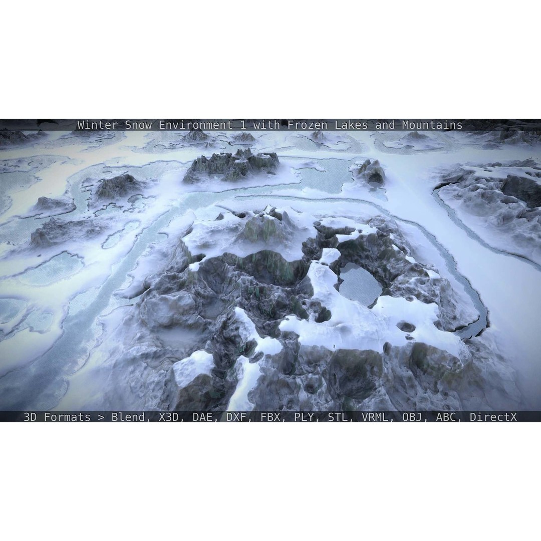 Winter Snow Environment 3D Model – Low Poly Landscape with Frozen Lakes and Mountains - View 134