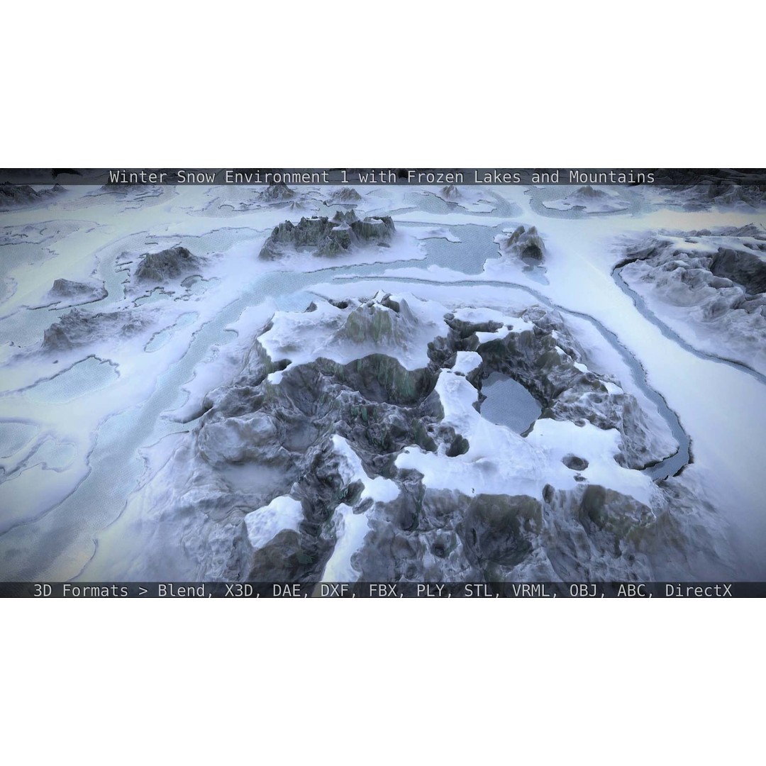 Winter Snow Environment 3D Model – Low Poly Landscape with Frozen Lakes and Mountains - View 135
