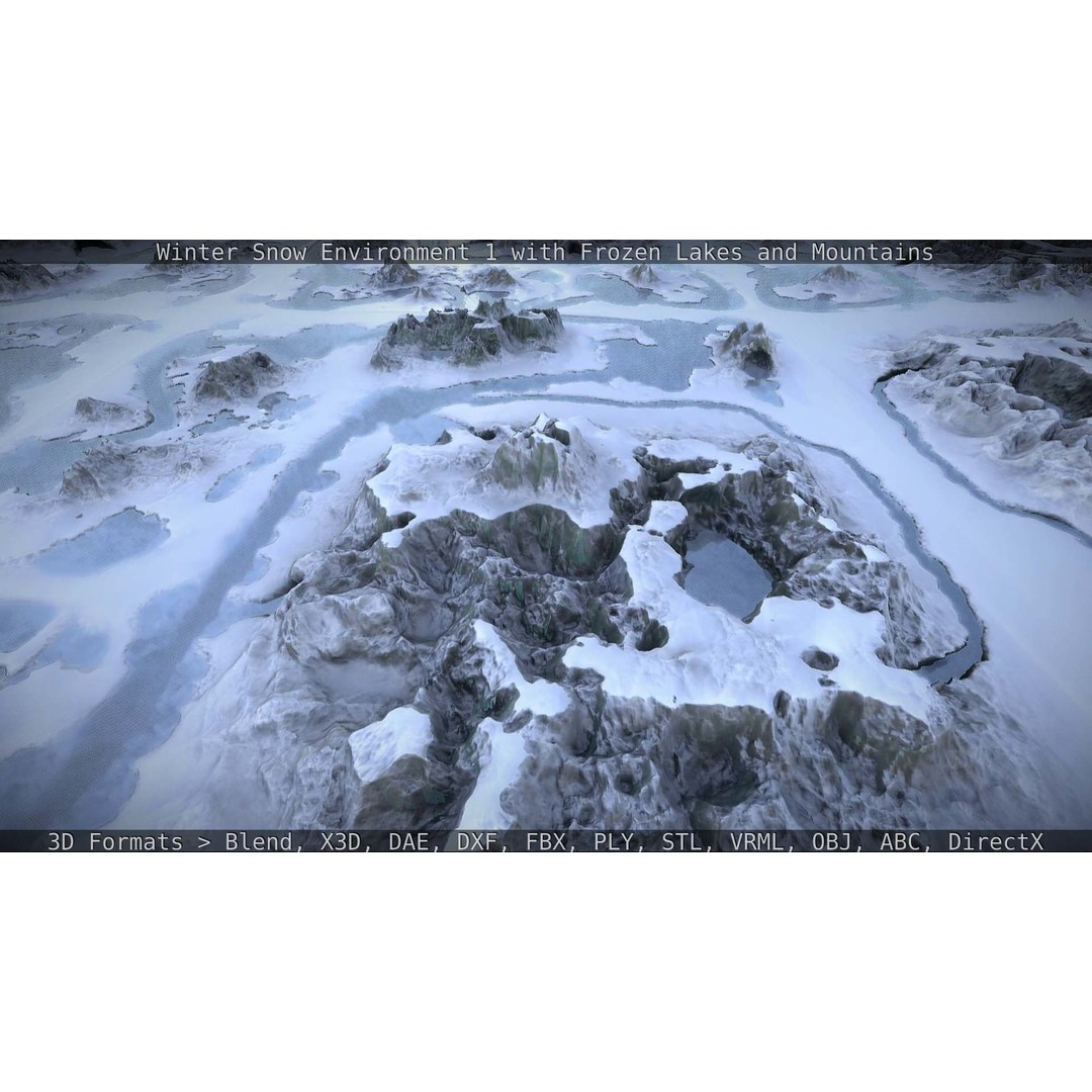 Winter Snow Environment 3D Model – Low Poly Landscape with Frozen Lakes and Mountains - View 136