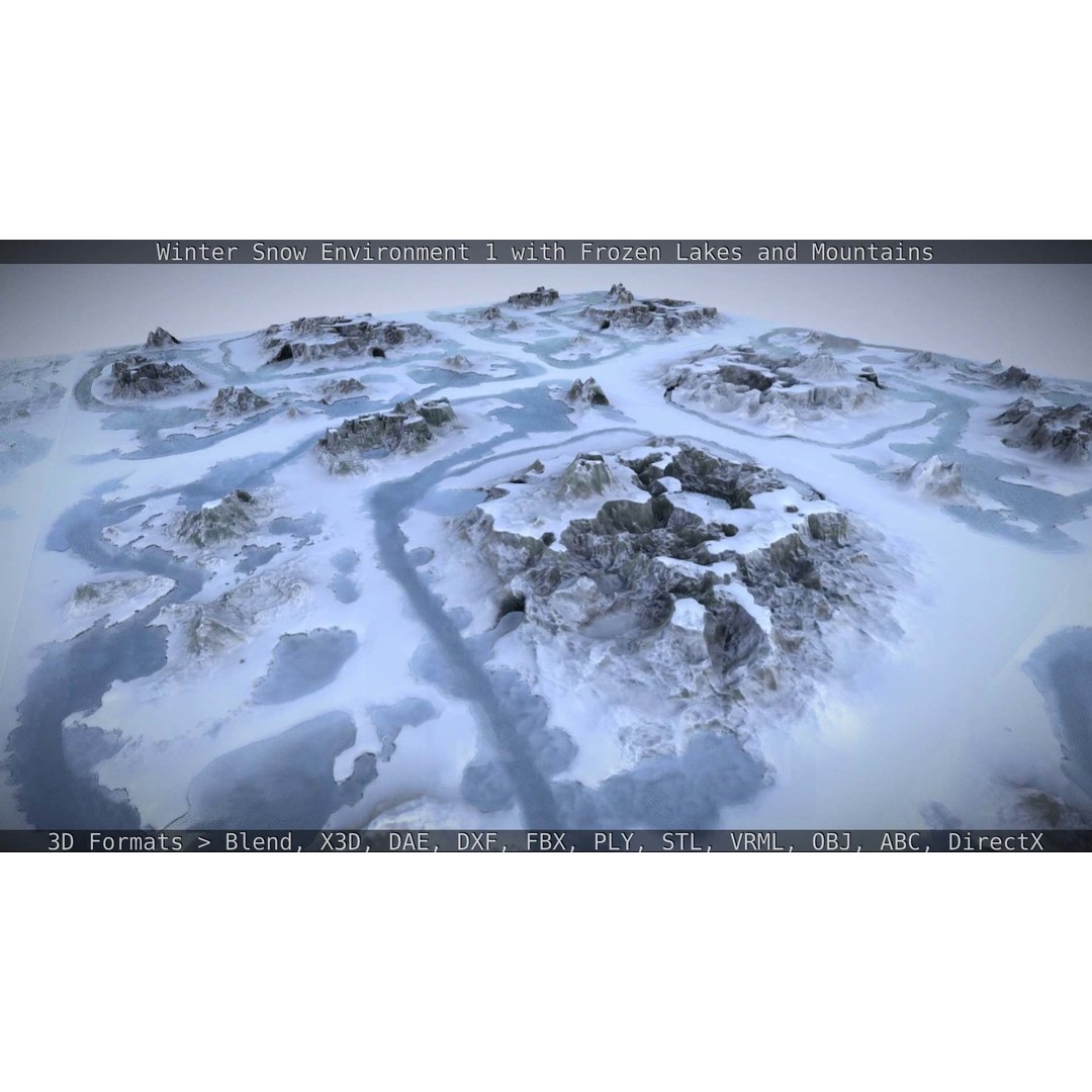 Winter Snow Environment 3D Model – Low Poly Landscape with Frozen Lakes and Mountains - View 16