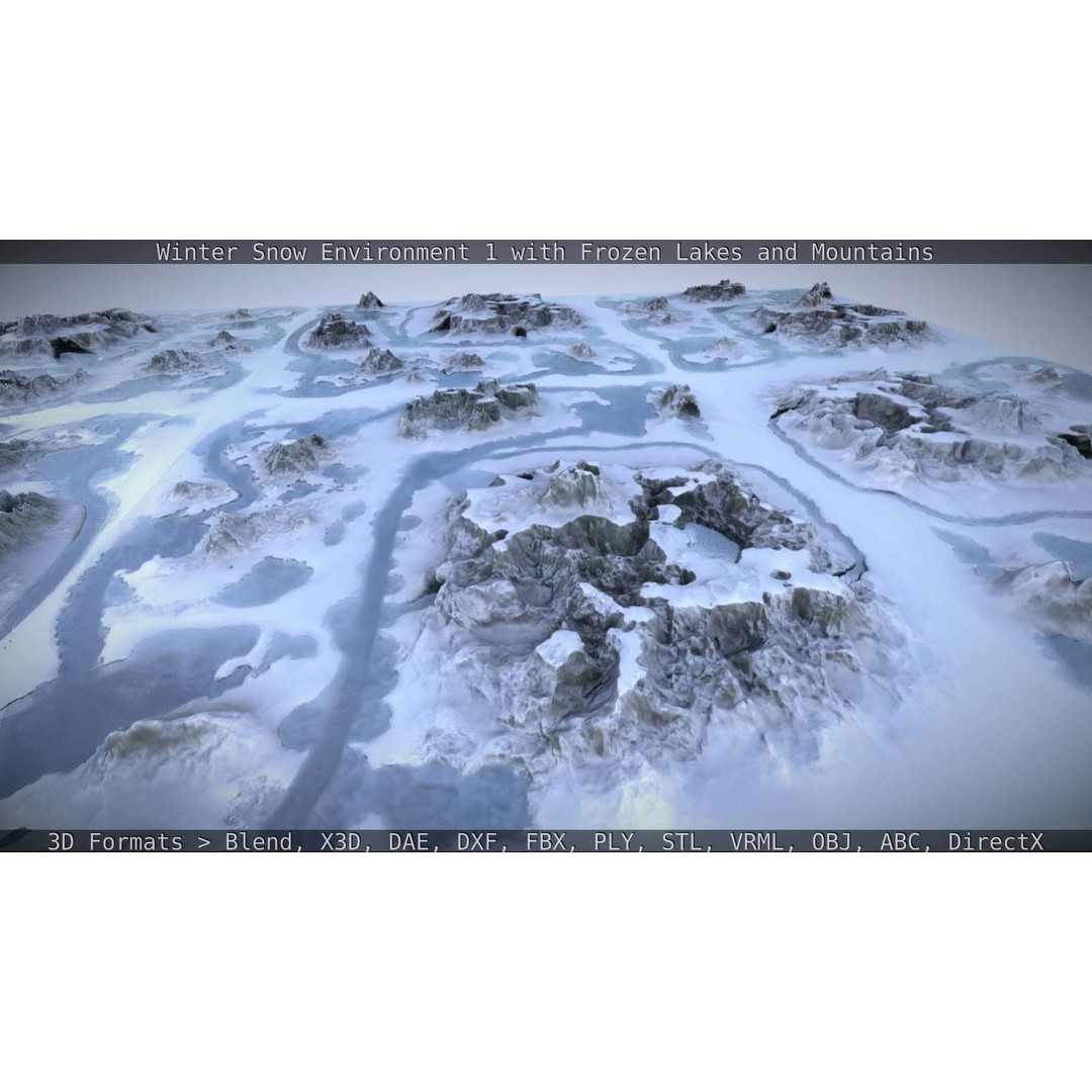 Winter Snow Environment 3D Model – Low Poly Landscape with Frozen Lakes and Mountains - View 17