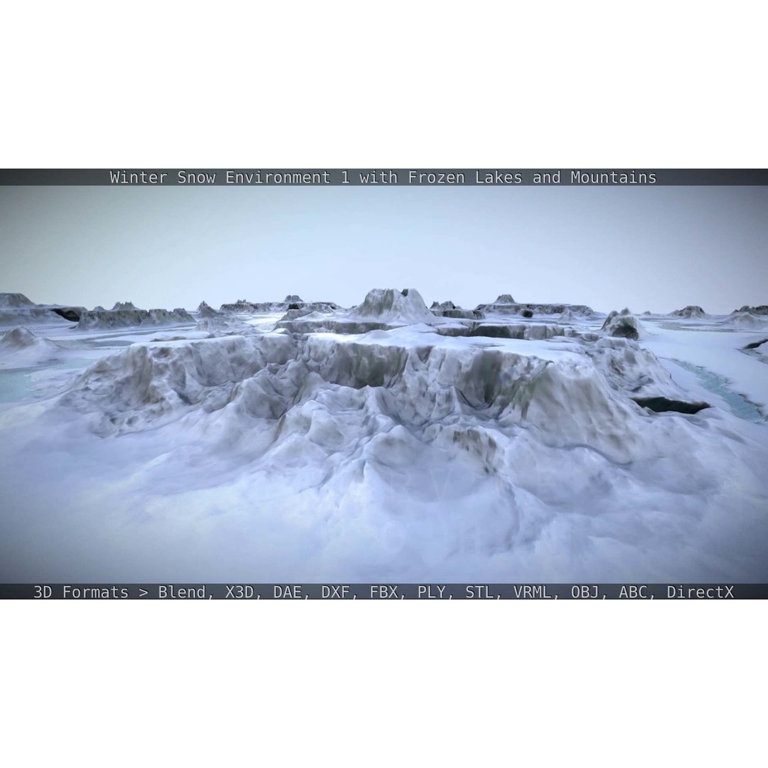 Winter Snow Environment 3D Model – Low Poly Landscape with Frozen Lakes and Mountains - View 20