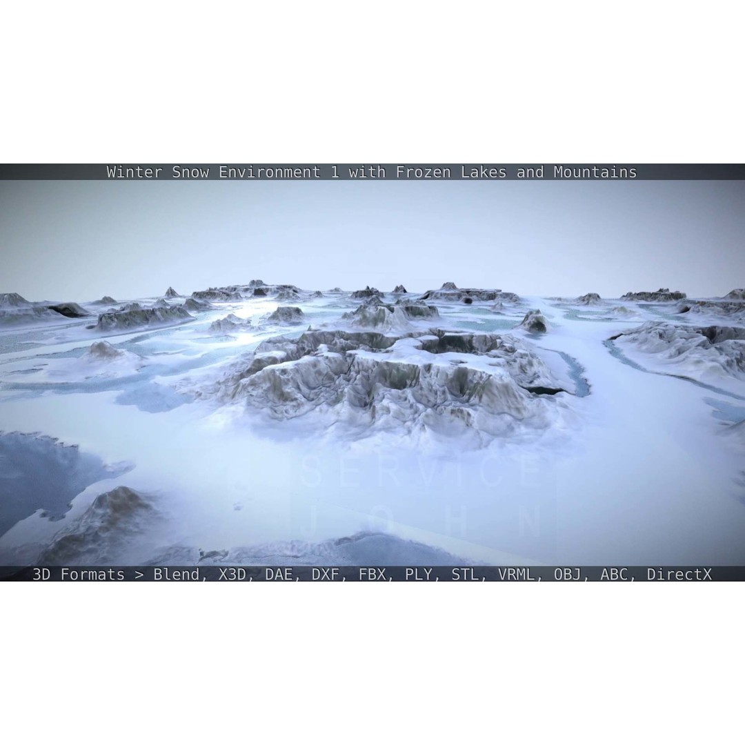 Winter Snow Environment 3D Model – Low Poly Landscape with Frozen Lakes and Mountains - View 22