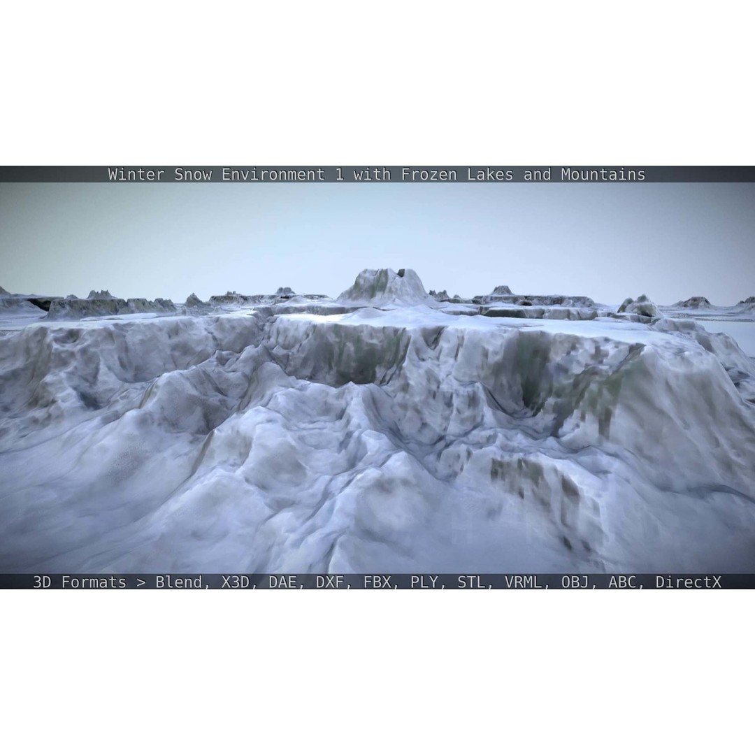 Winter Snow Environment 3D Model – Low Poly Landscape with Frozen Lakes and Mountains - View 23