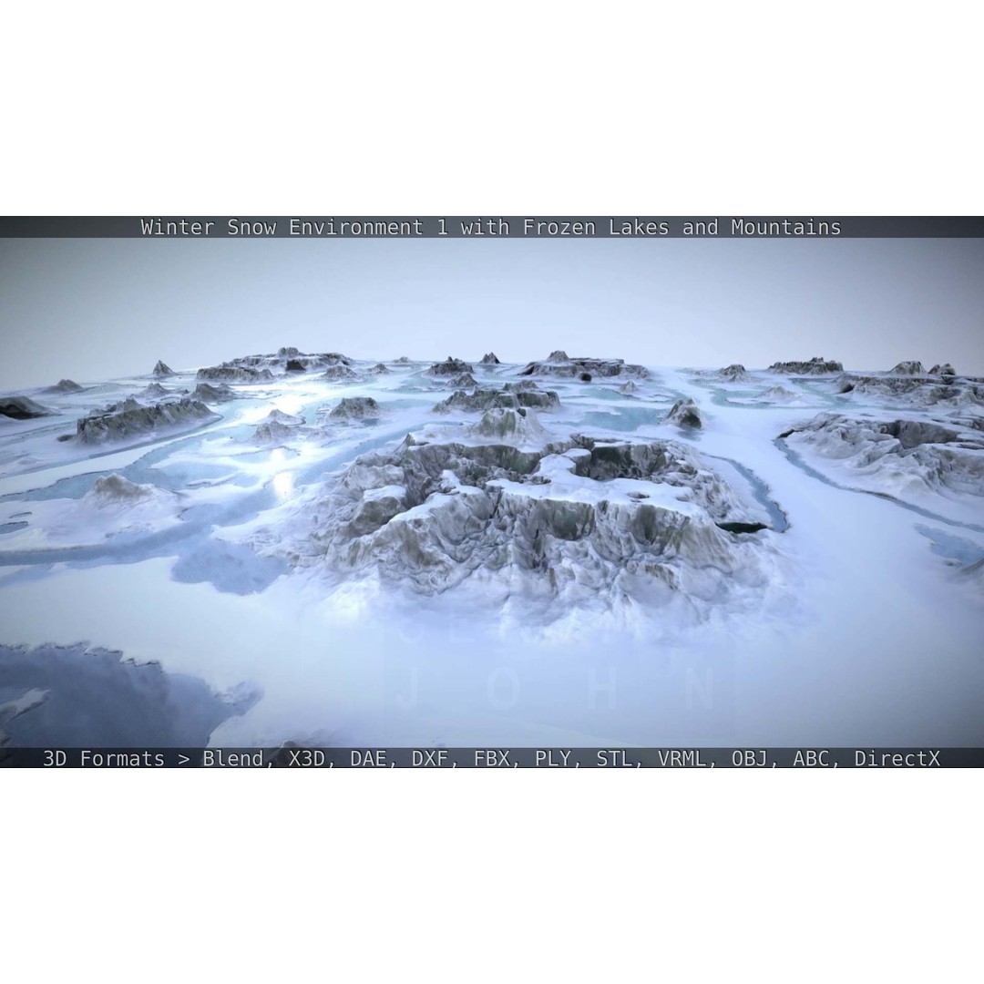 Winter Snow Environment 3D Model – Low Poly Landscape with Frozen Lakes and Mountains - View 24