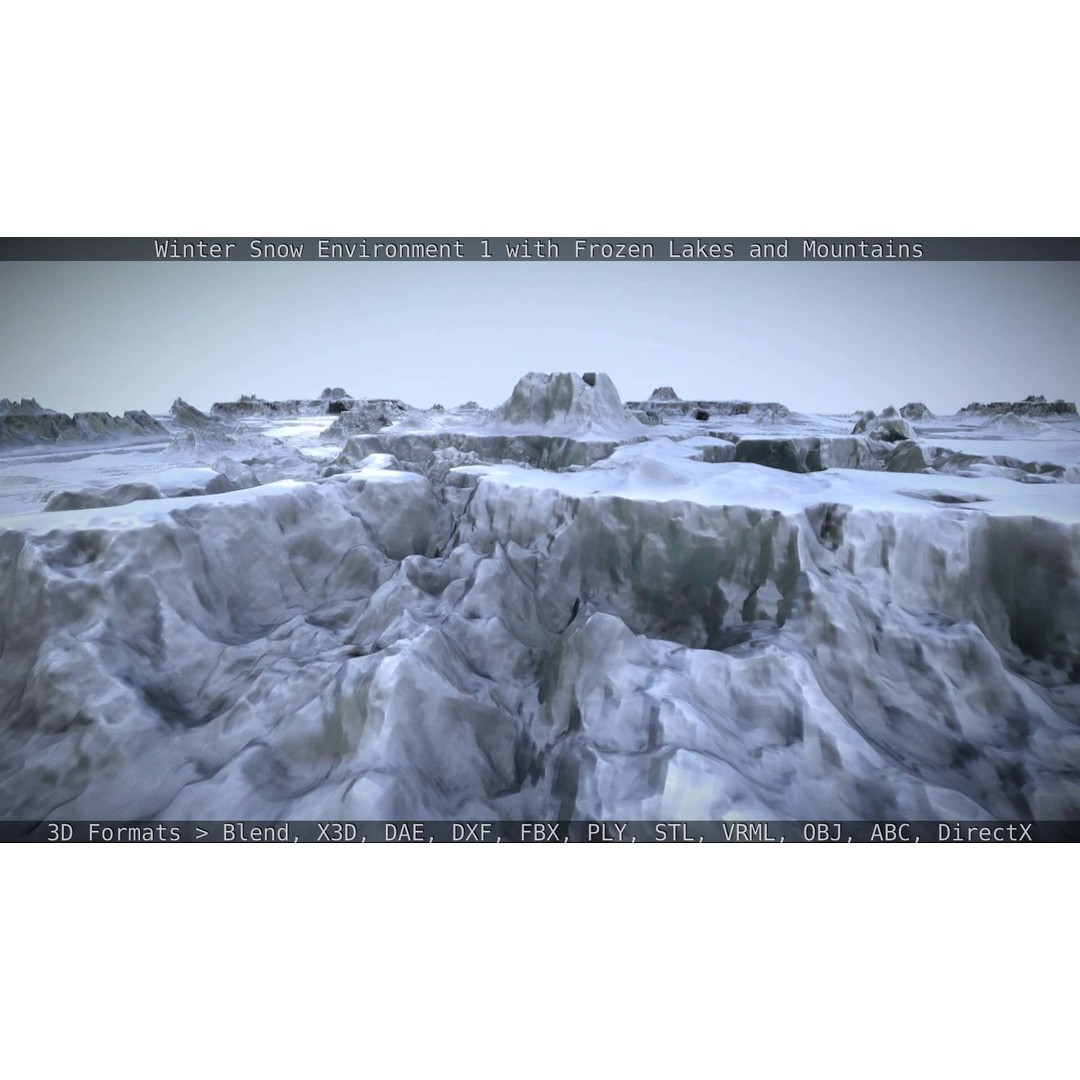 Winter Snow Environment 3D Model – Low Poly Landscape with Frozen Lakes and Mountains - View 25