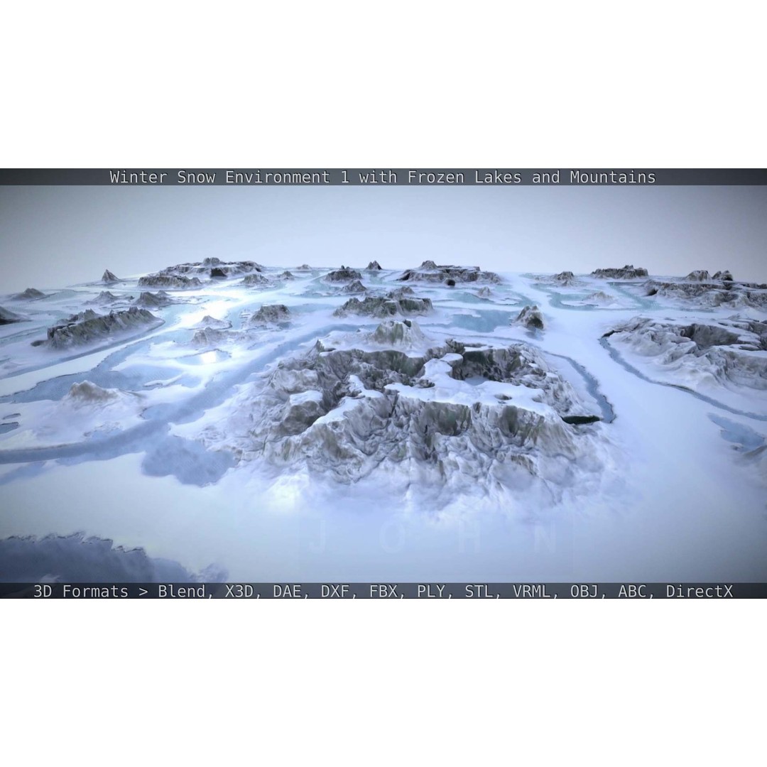 Winter Snow Environment 3D Model – Low Poly Landscape with Frozen Lakes and Mountains - View 26