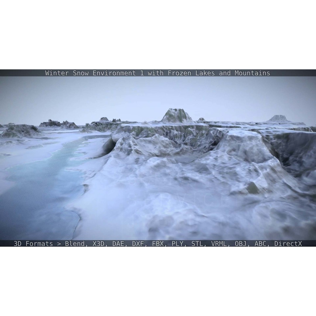 Winter Snow Environment 3D Model – Low Poly Landscape with Frozen Lakes and Mountains - View 29