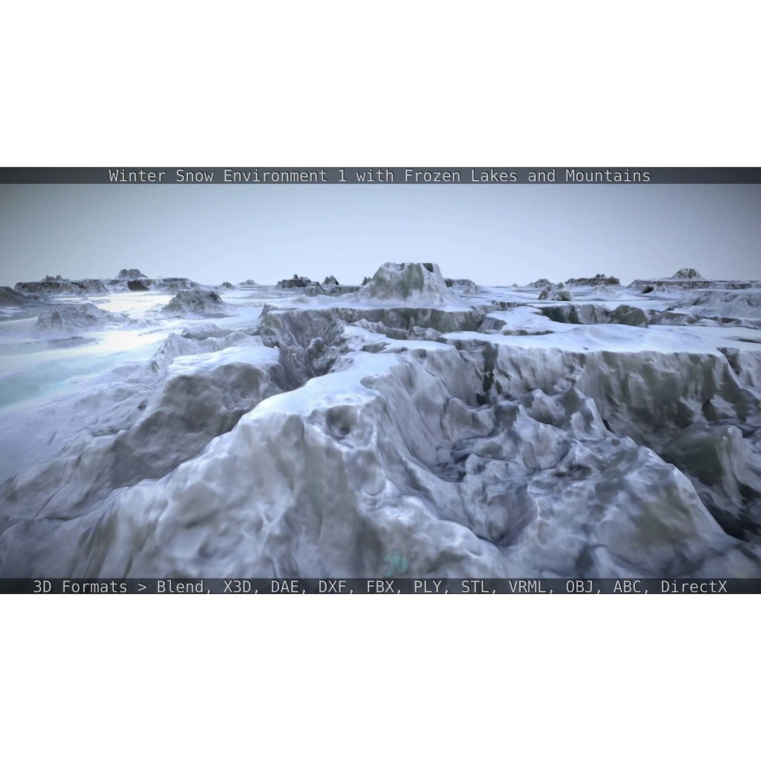 Winter Snow Environment 3D Model – Low Poly Landscape with Frozen Lakes and Mountains - View 31