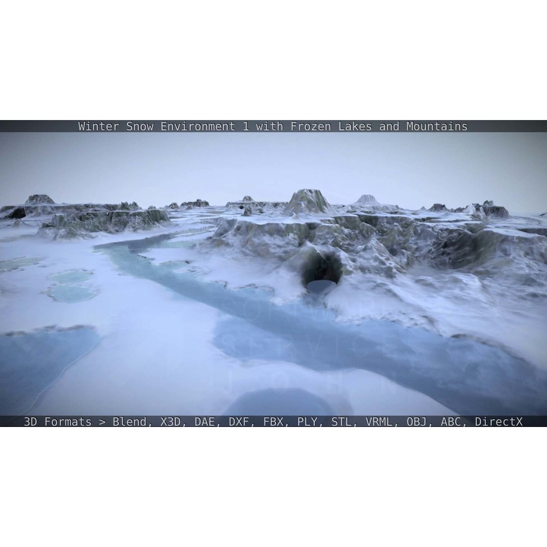 Winter Snow Environment 3D Model – Low Poly Landscape with Frozen Lakes and Mountains - View 34