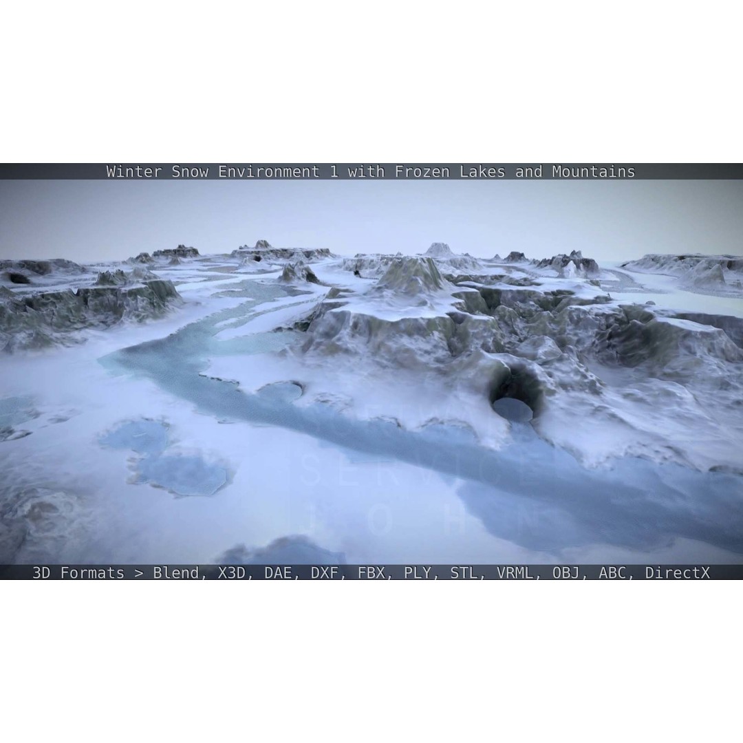 Winter Snow Environment 3D Model – Low Poly Landscape with Frozen Lakes and Mountains - View 35