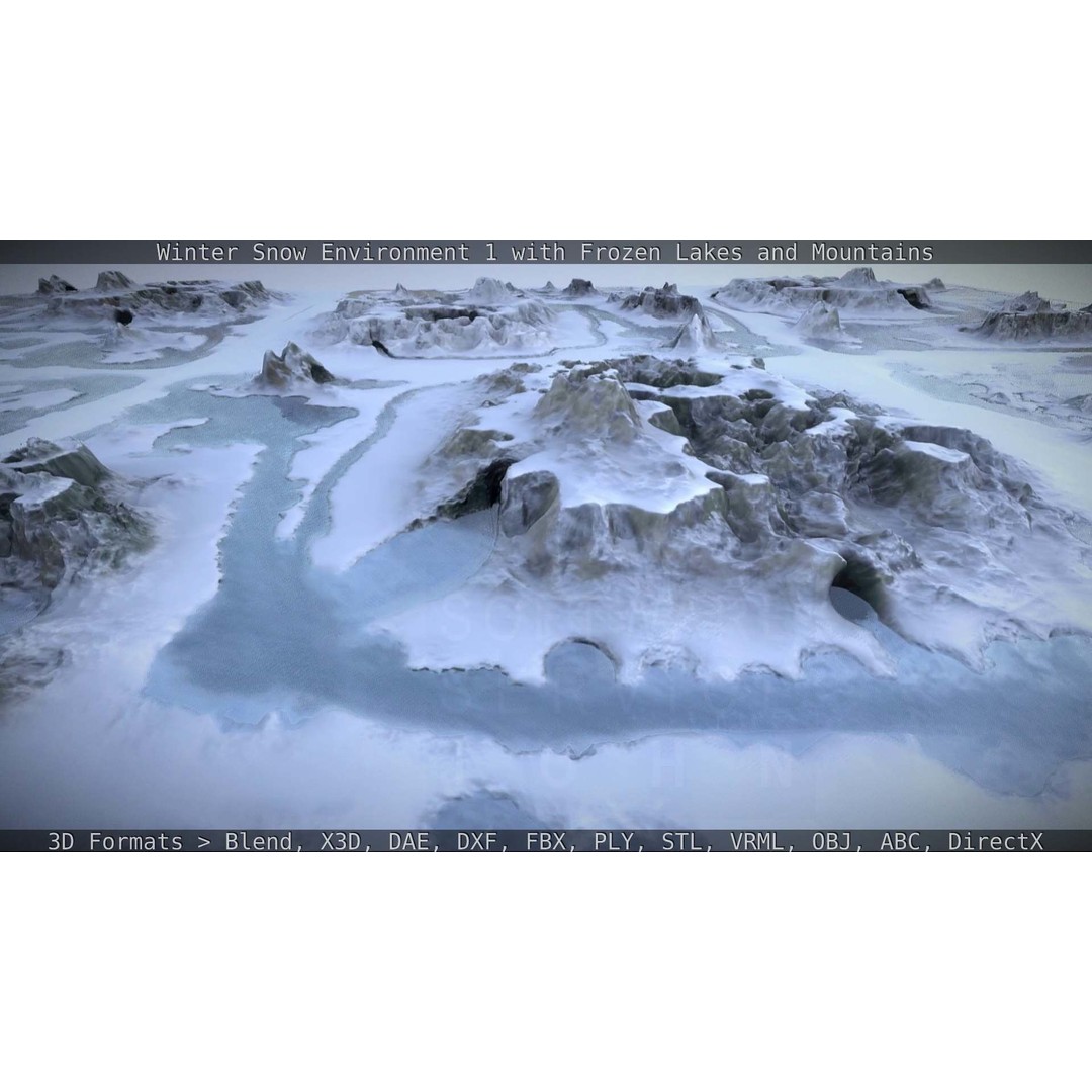 Winter Snow Environment 3D Model – Low Poly Landscape with Frozen Lakes and Mountains - View 37