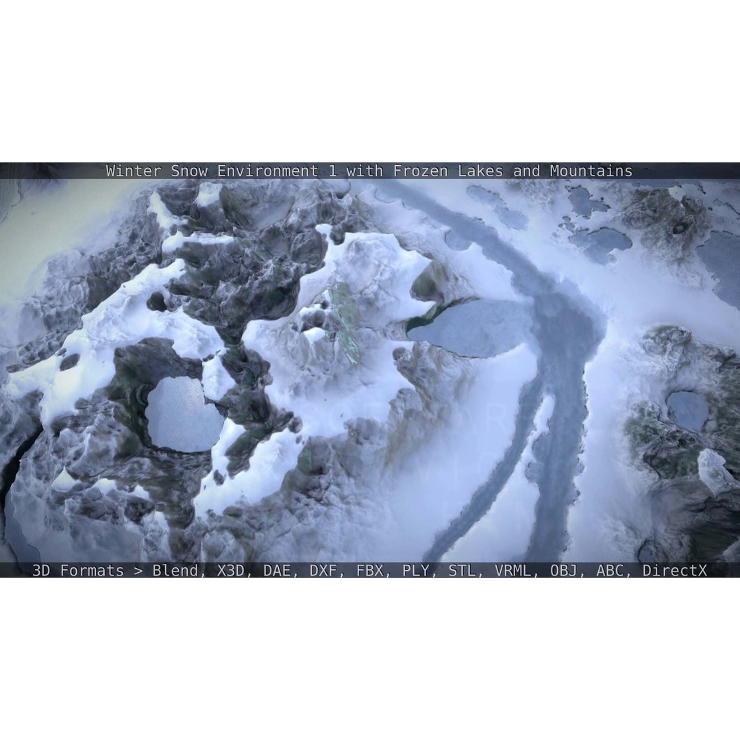 Winter Snow Environment 3D Model – Low Poly Landscape with Frozen Lakes and Mountains - View 44