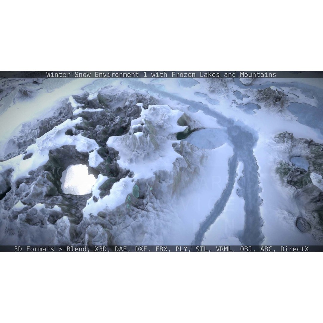 Winter Snow Environment 3D Model – Low Poly Landscape with Frozen Lakes and Mountains - View 45