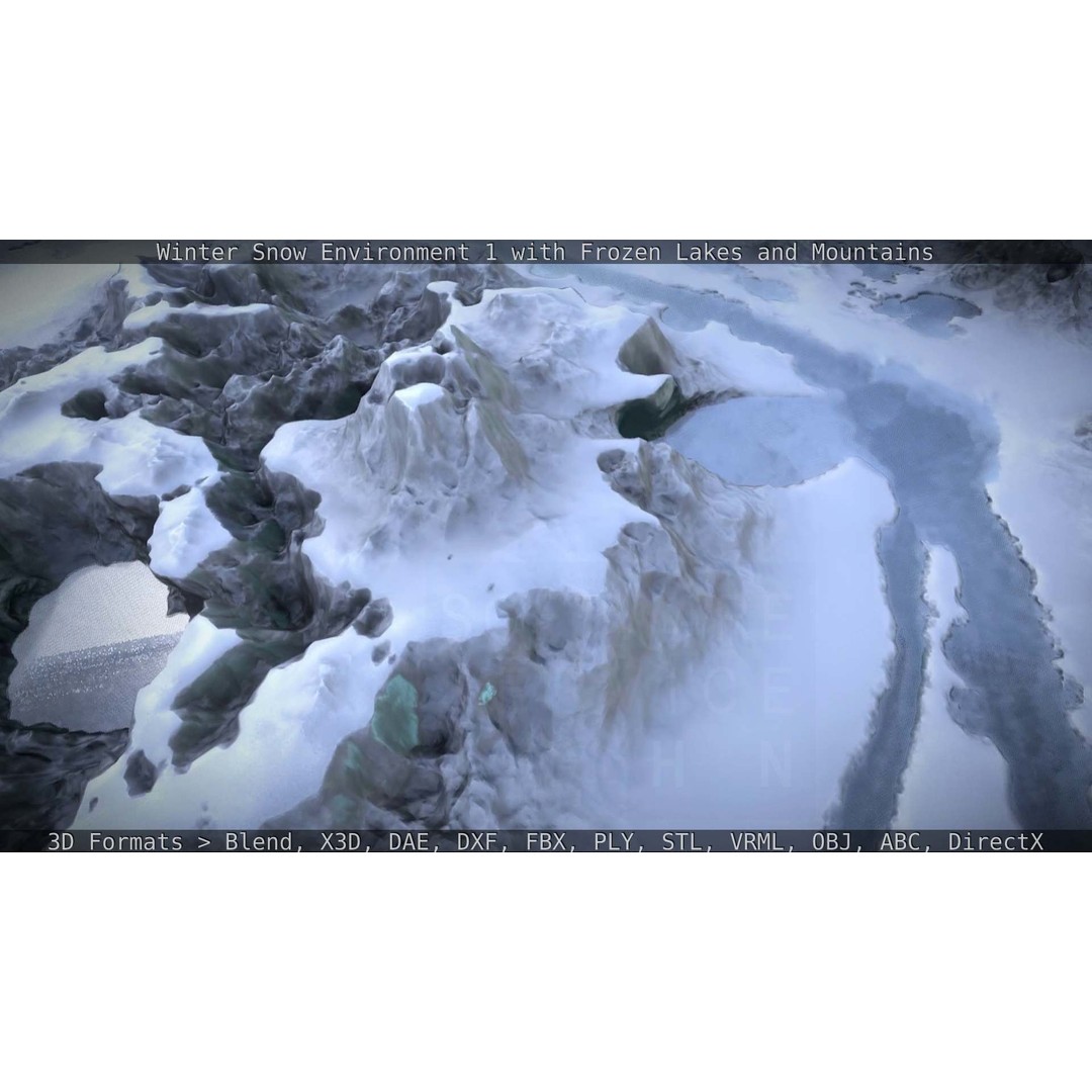 Winter Snow Environment 3D Model – Low Poly Landscape with Frozen Lakes and Mountains - View 46
