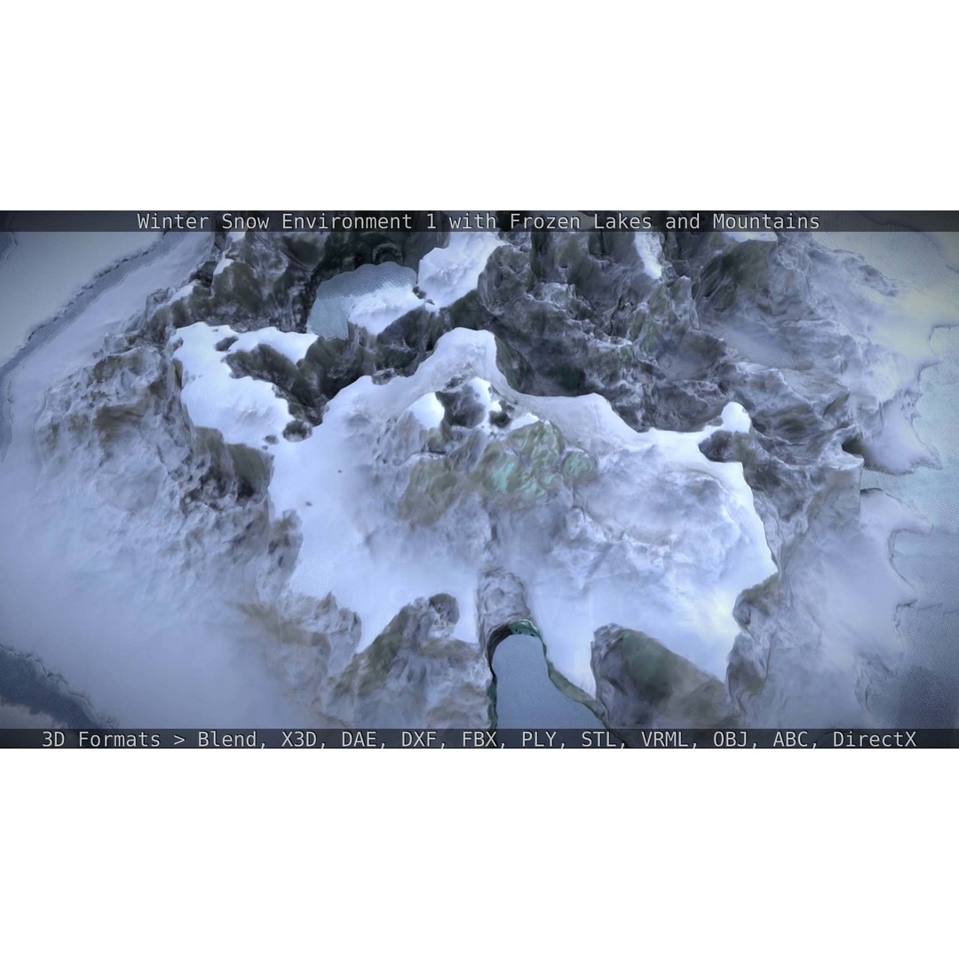Winter Snow Environment 3D Model – Low Poly Landscape with Frozen Lakes and Mountains - View 52