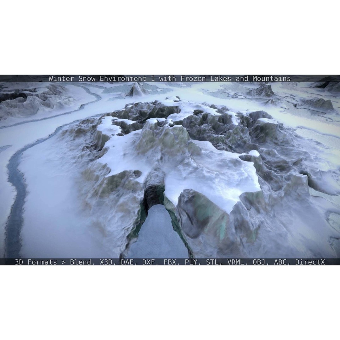 Winter Snow Environment 3D Model – Low Poly Landscape with Frozen Lakes and Mountains - View 58