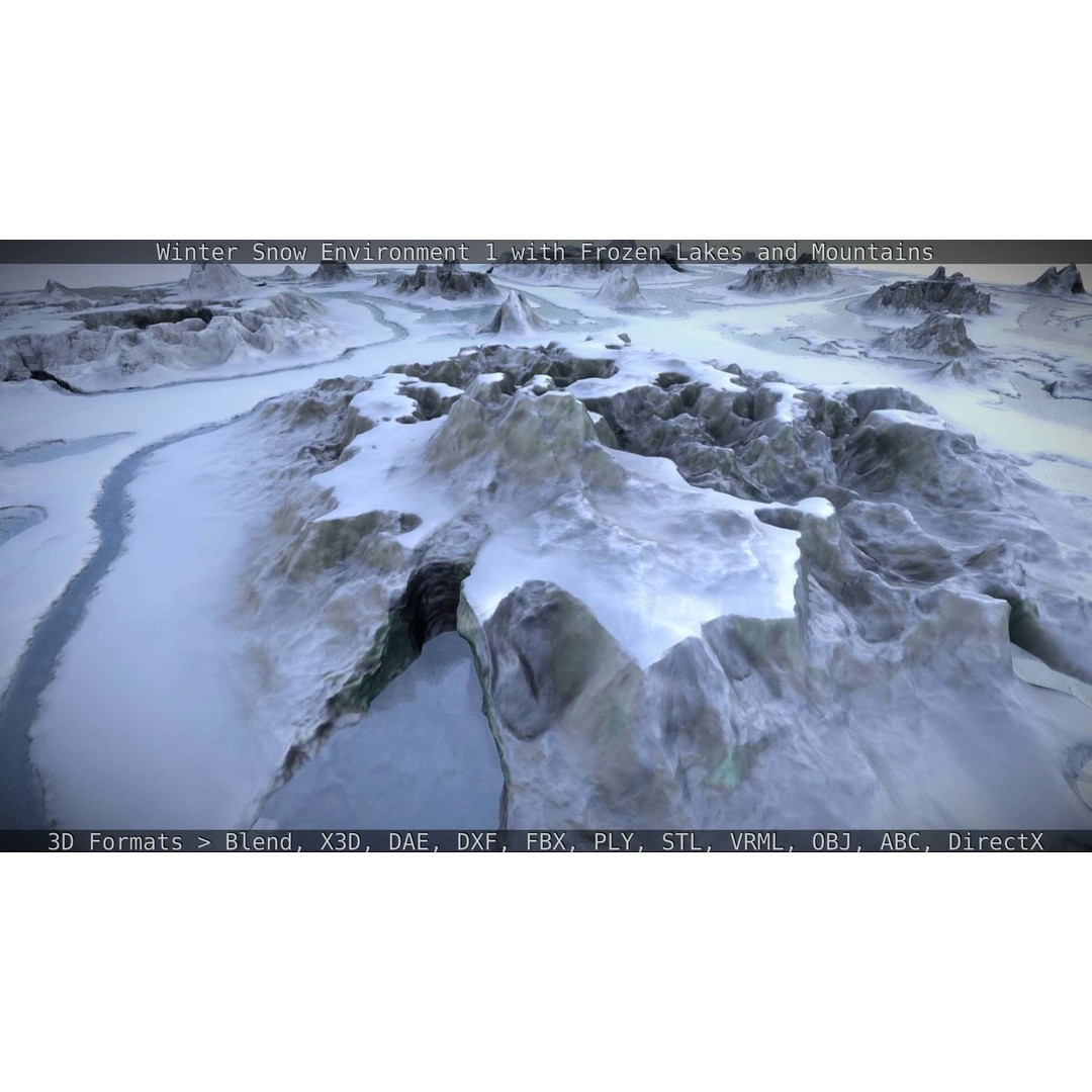 Winter Snow Environment 3D Model – Low Poly Landscape with Frozen Lakes and Mountains - View 59