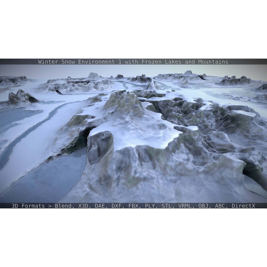 Winter Snow Environment 3D Model – Low Poly Landscape with Frozen Lakes and Mountains - View 60