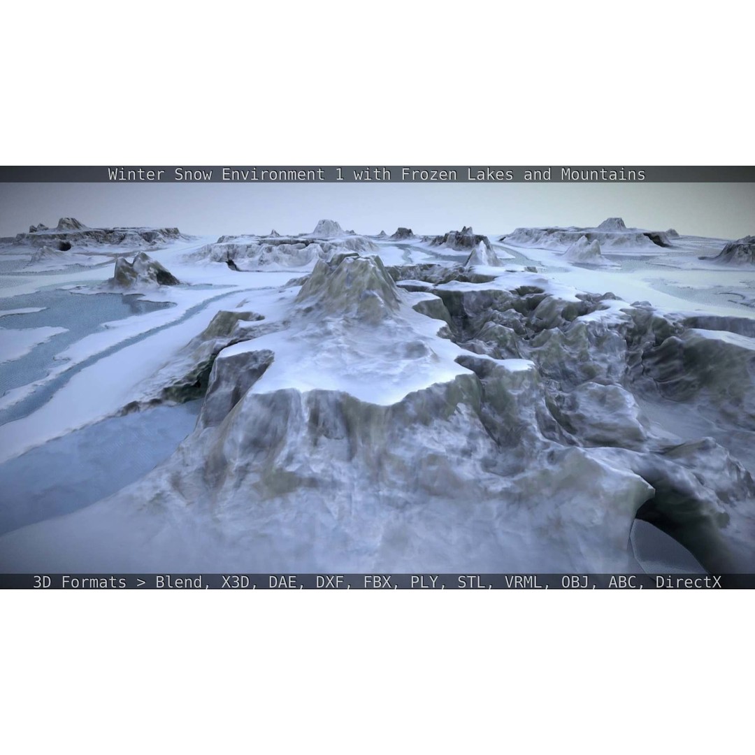 Winter Snow Environment 3D Model – Low Poly Landscape with Frozen Lakes and Mountains - View 61