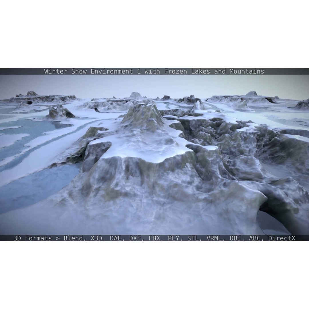 Winter Snow Environment 3D Model – Low Poly Landscape with Frozen Lakes and Mountains - View 62