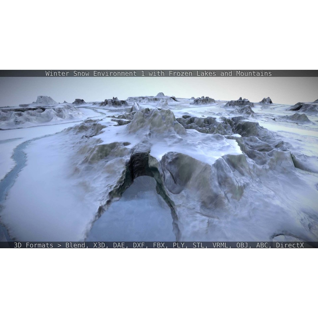 Winter Snow Environment 3D Model – Low Poly Landscape with Frozen Lakes and Mountains - View 63
